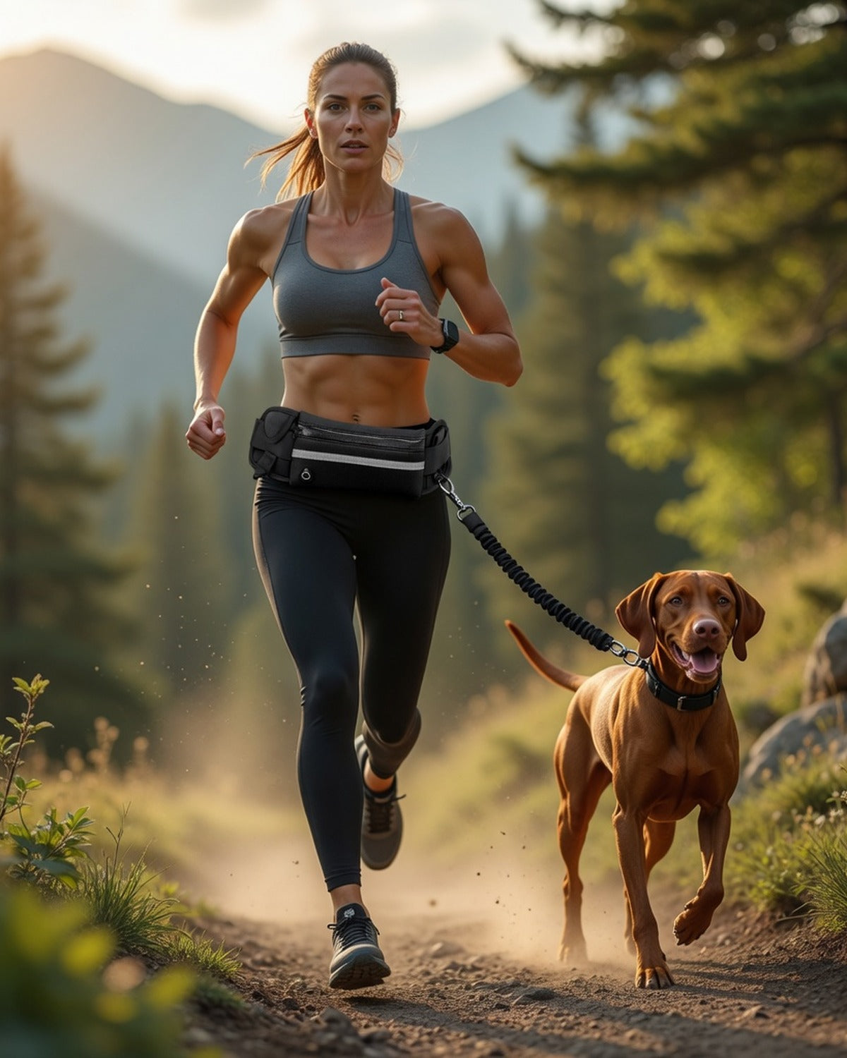 RoamRun Hands-Free Dog Leash — full lifestyle photo
