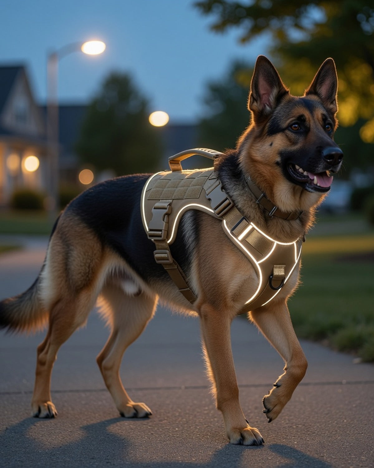 Reflective Tactical Harness with Soft Handle — full lifestyle photo