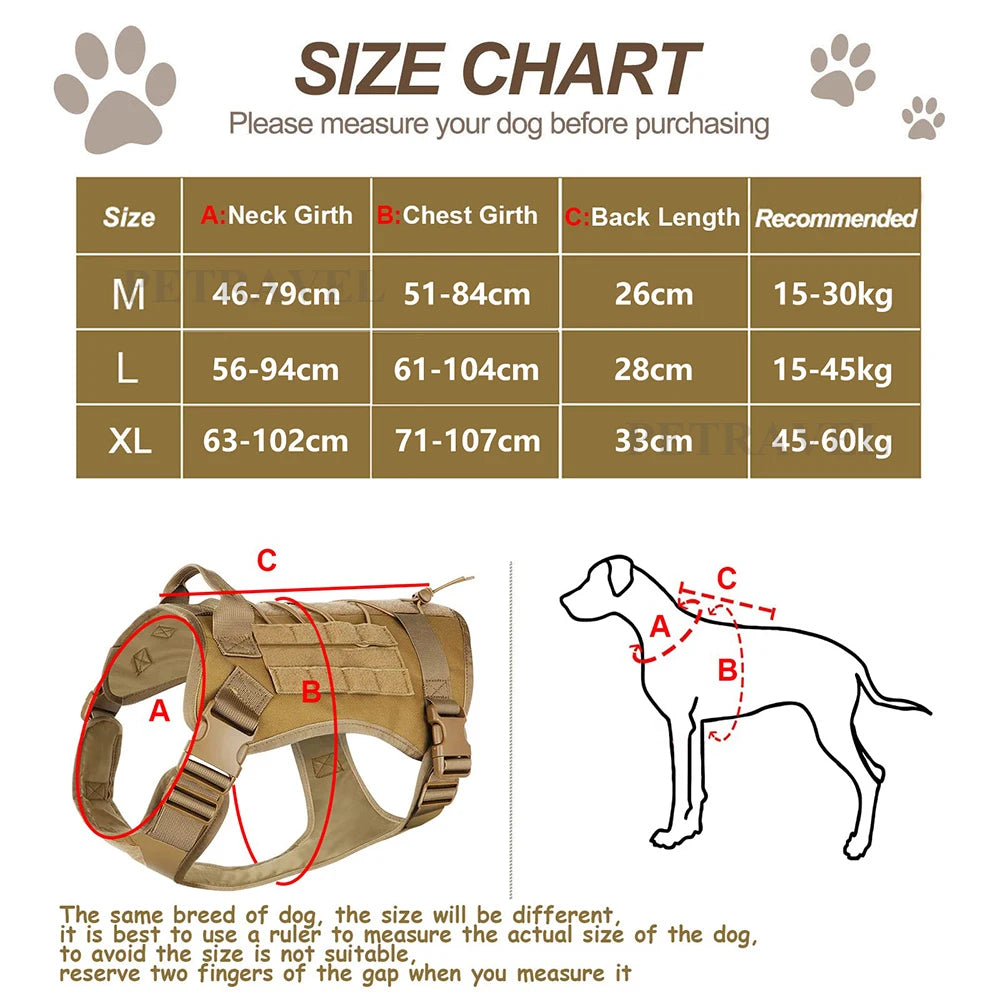 Tactical Dog Harness for Large Breeds — No-Pull Service Vest — product photo 3 · colors: Dark Khaki, army green, black