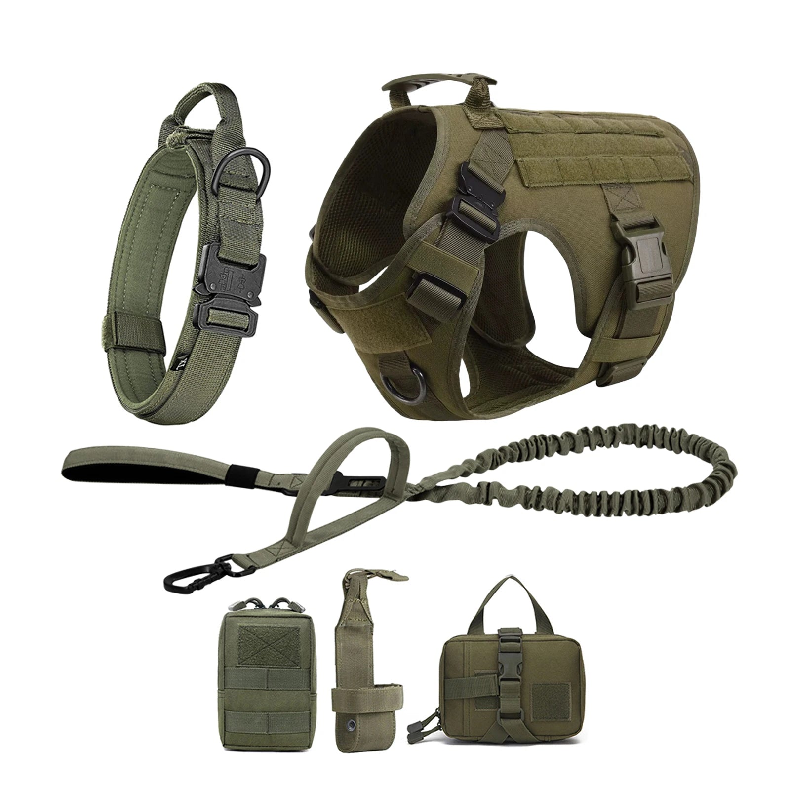 Tactical Dog Harness with Collar & Leash Set — product photo 7 · colors: black 3 pieces, green 2 pieces, camouflage 2 pieces, brown 2 pieces, black 2 pieces, green 3 pieces