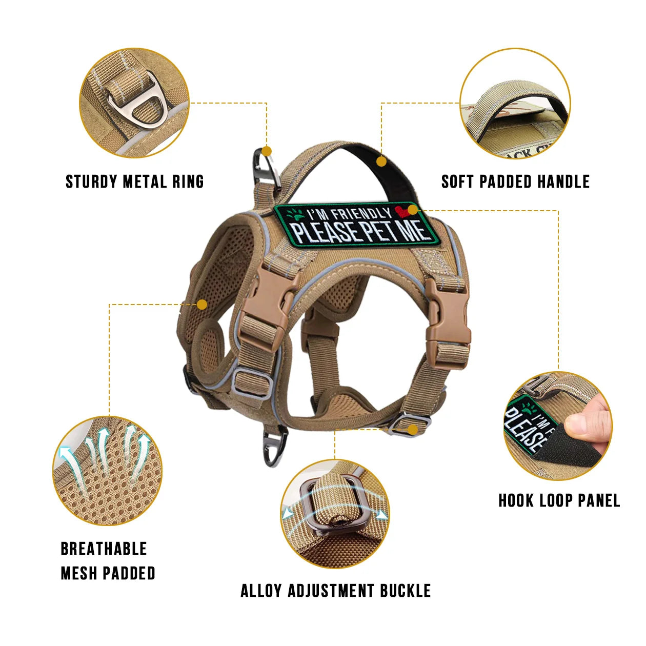 Small Dog Tactical Harness with Vertical Handle — product photo 2 · colors: Dog Harness--KHAKI, Dog Harness--K--S, Dog Harness--BLACK, Dog Harness--B--S, Harness--PINK--SET, Harness--BLUE--SET