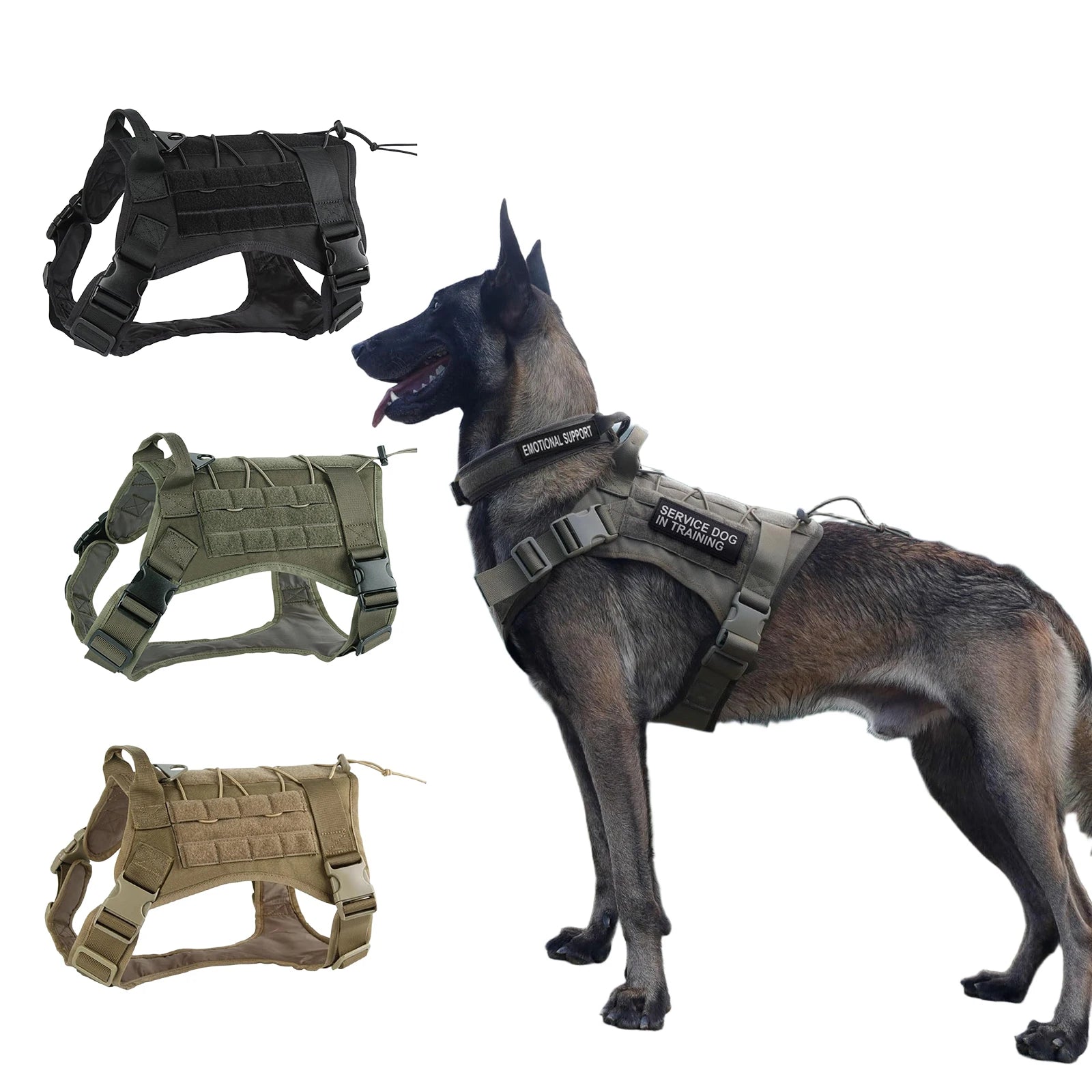 Tactical Dog Harness for Large Breeds — No-Pull Service Vest — product photo 1 · colors: Dark Khaki, army green, black