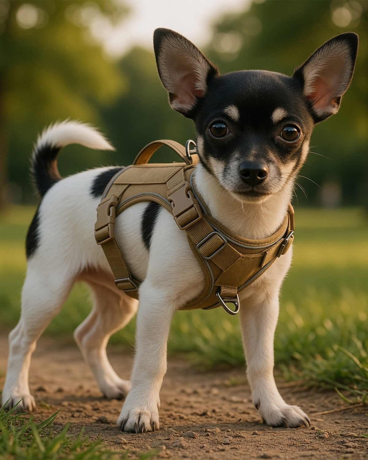 Small Dog Tactical Harness with Vertical Handle — full lifestyle photo