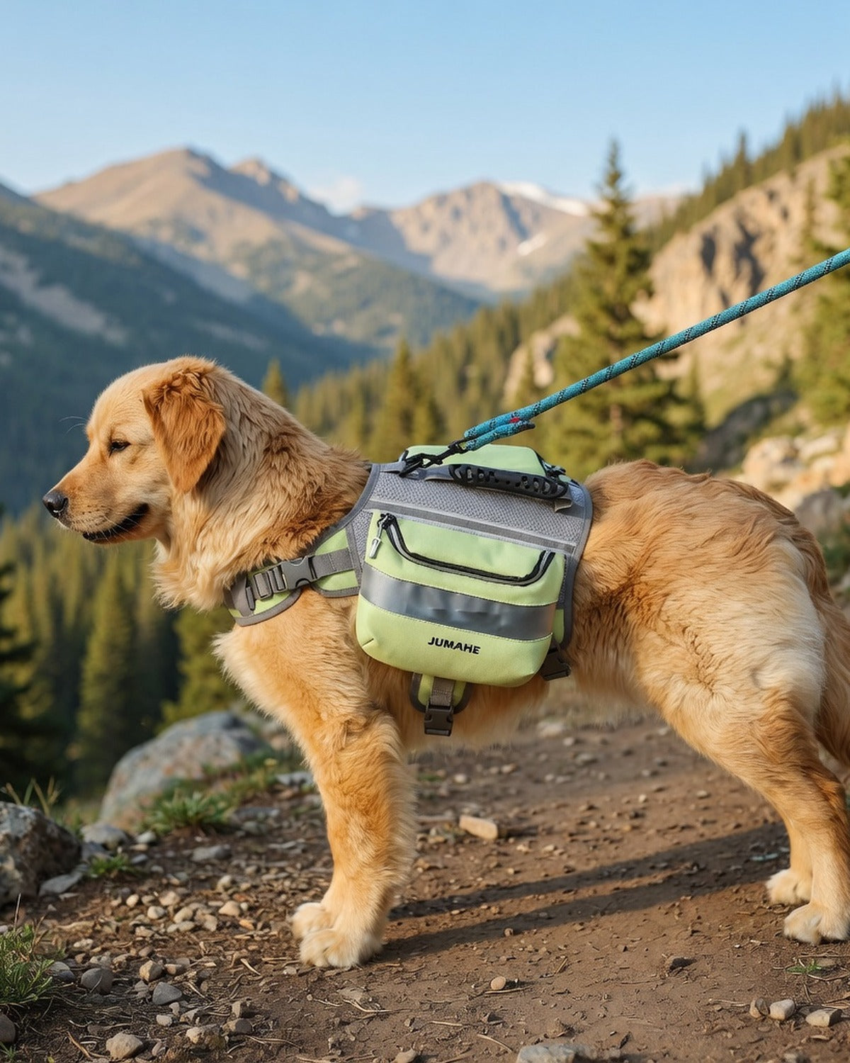 TrailPack Dog Hiking Saddlebag — full lifestyle photo
